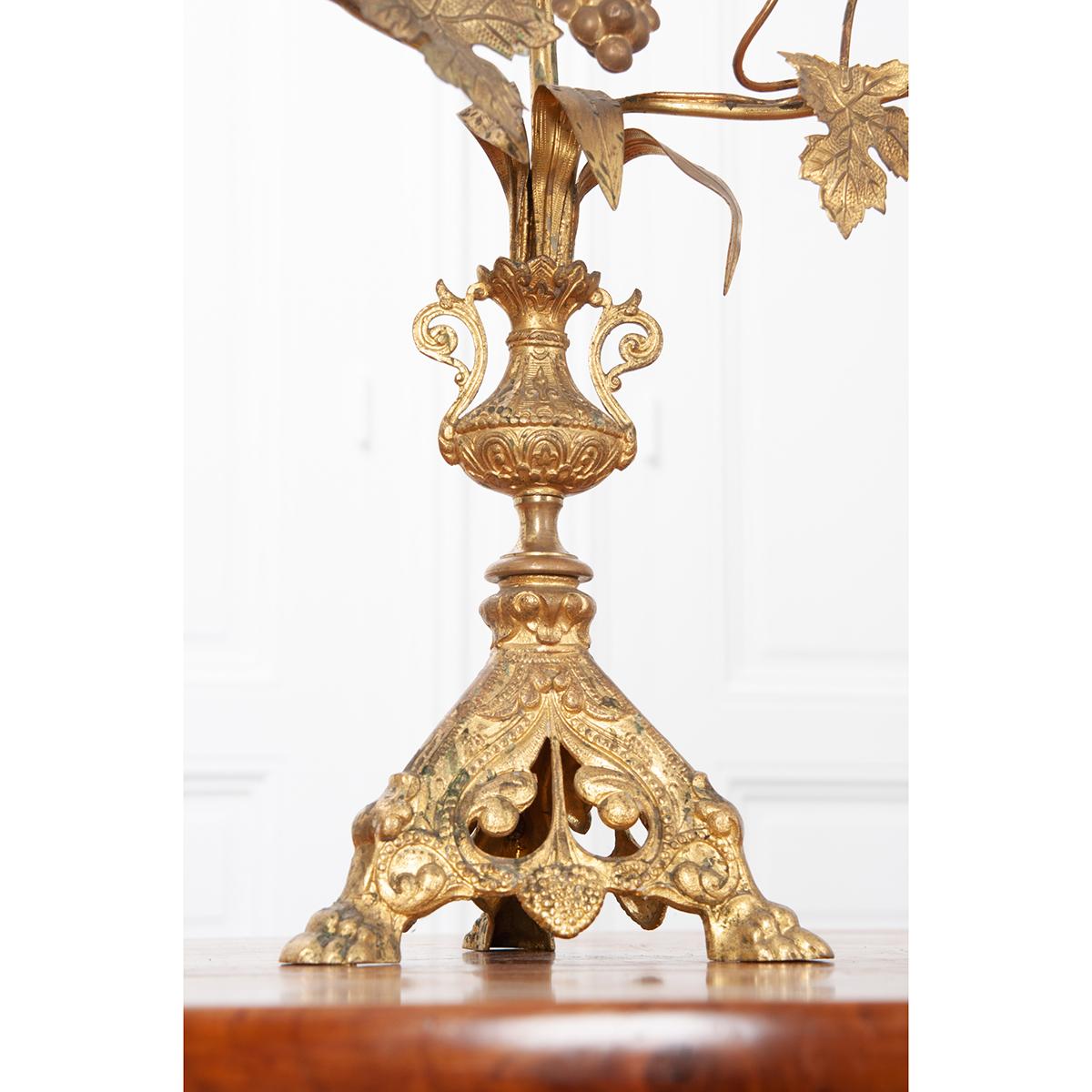 Pair of French 19th Century Brass Altar Candelabra 3