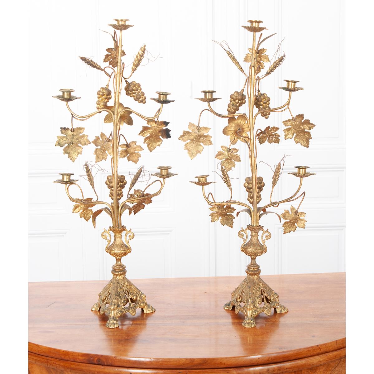 Pair of French 19th Century Brass Altar Candelabra 5