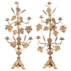 Pair of French 19th Century Brass Altar Candelabra