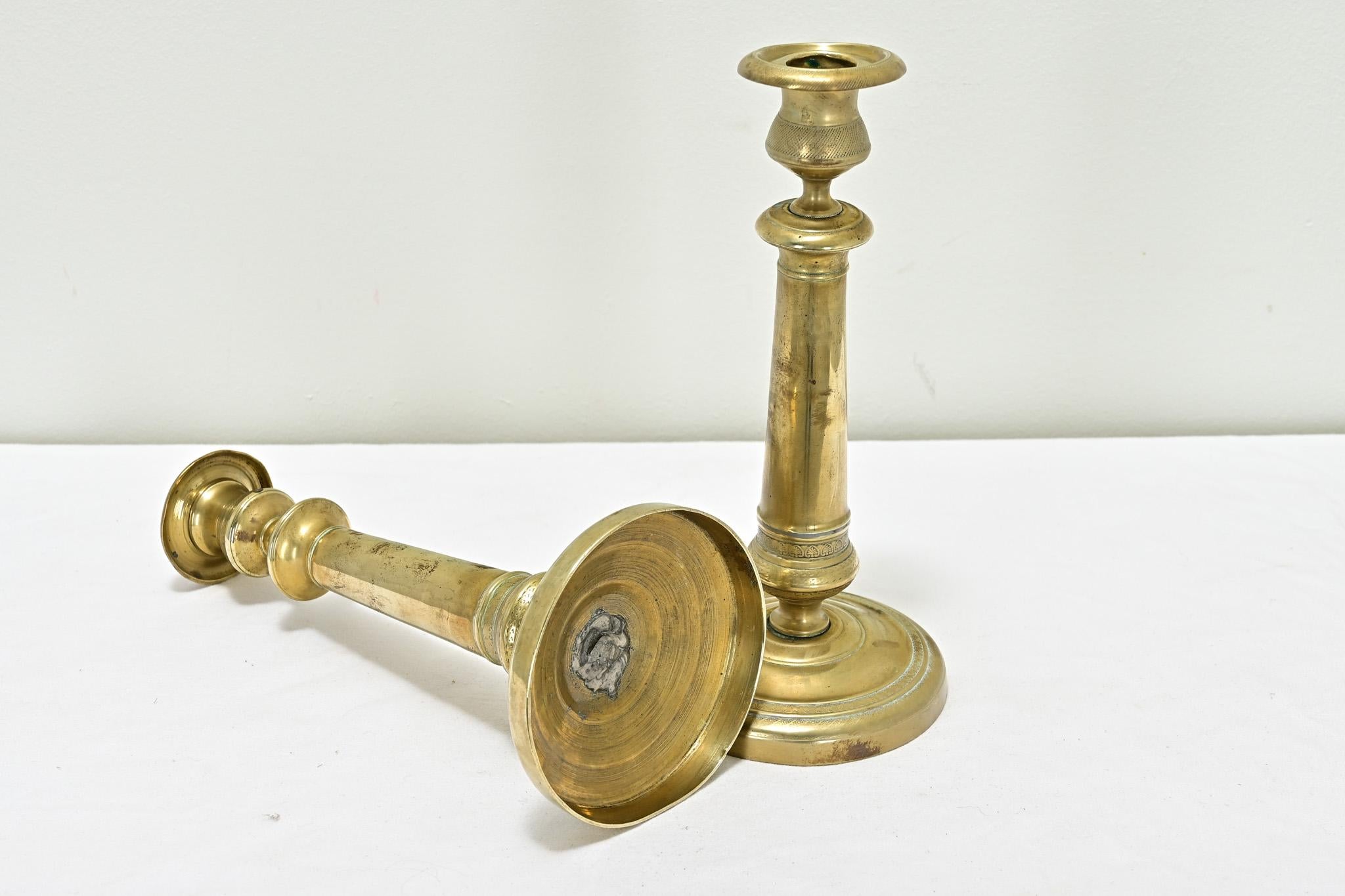 Pair of French 19th Century Brass Candlesticks For Sale 2