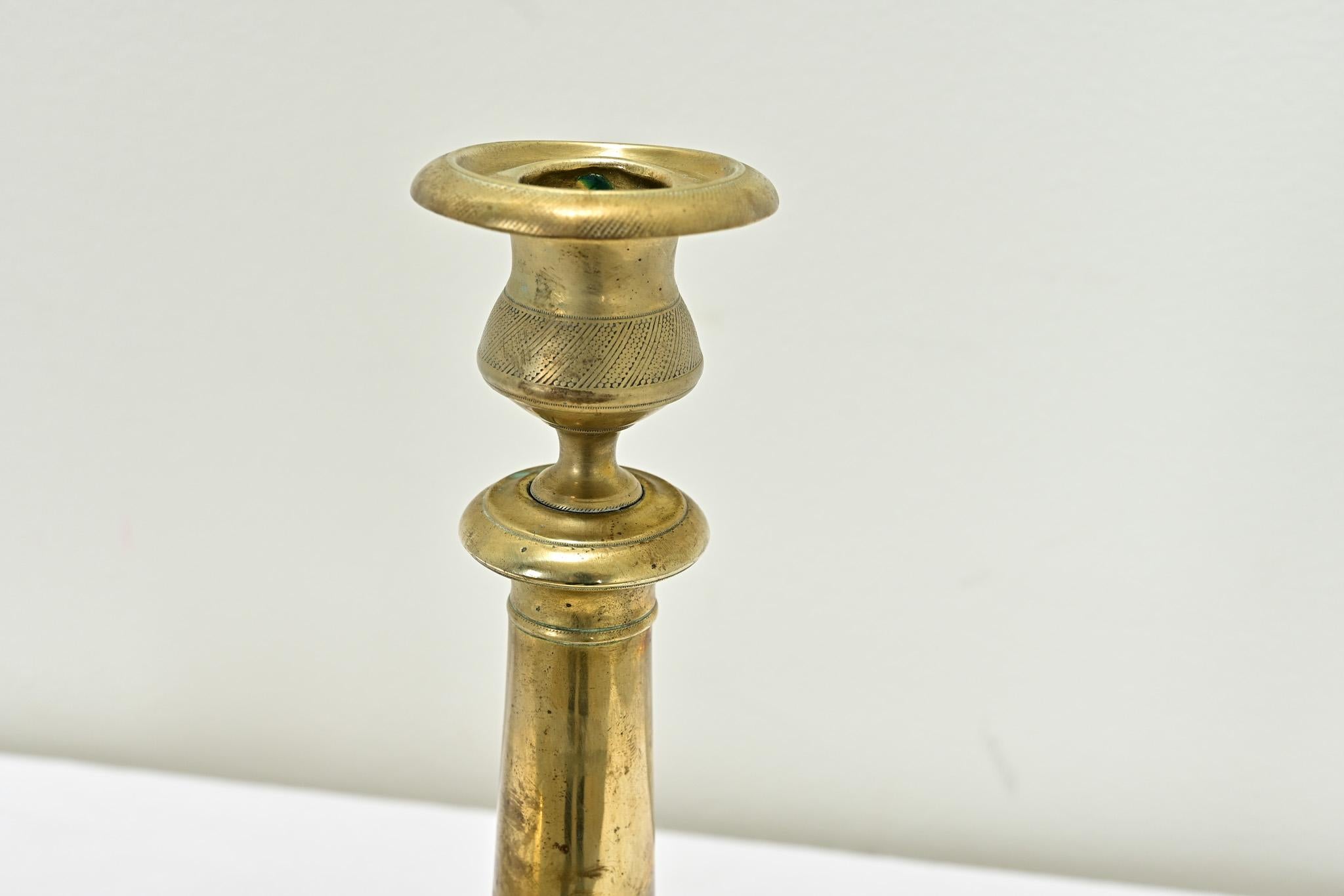 Pair of French 19th Century Brass Candlesticks For Sale 3