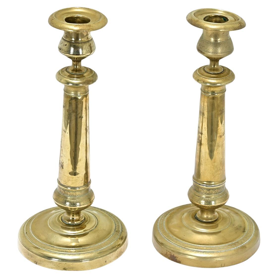 Pair of French 19th Century Brass Candlesticks For Sale