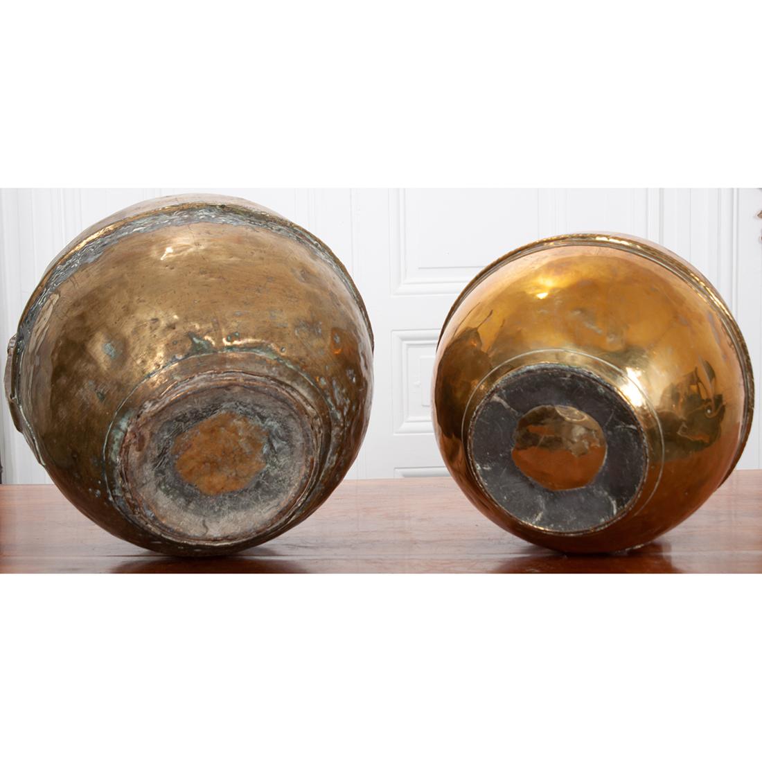 Pair of French 19th Century Brass Milk Jugs 1