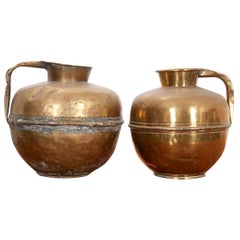 Antique Pair of French 19th Century Brass Milk Jugs