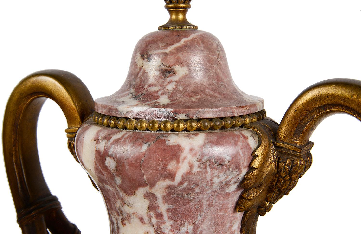 Carved Pair of French 19th Century Breccia Marble Vases For Sale