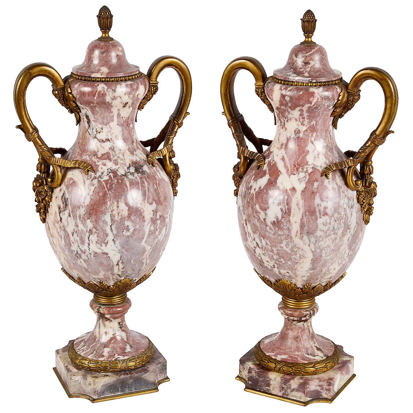 Pair of French 19th Century Breccia Marble Vases