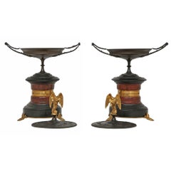 Pair of French 19th Century, Bronze, Marble and Ormolu Tazzas, with Lids