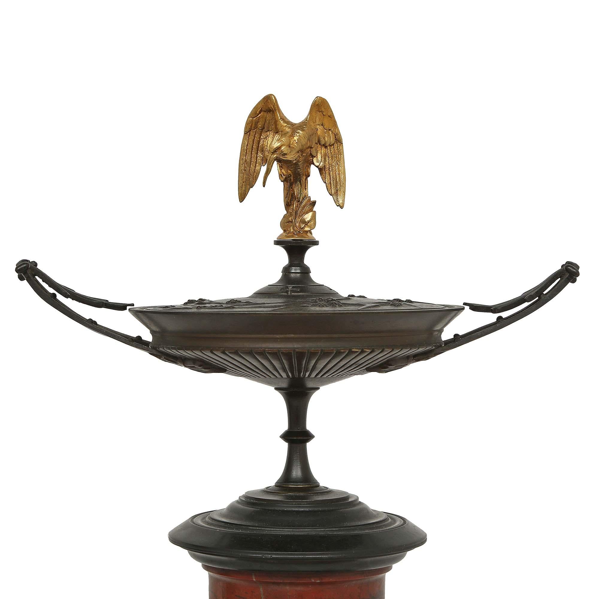 Pair of French 19th Century, Bronze, Marble and Ormolu Tazzas, with Lids For Sale 2