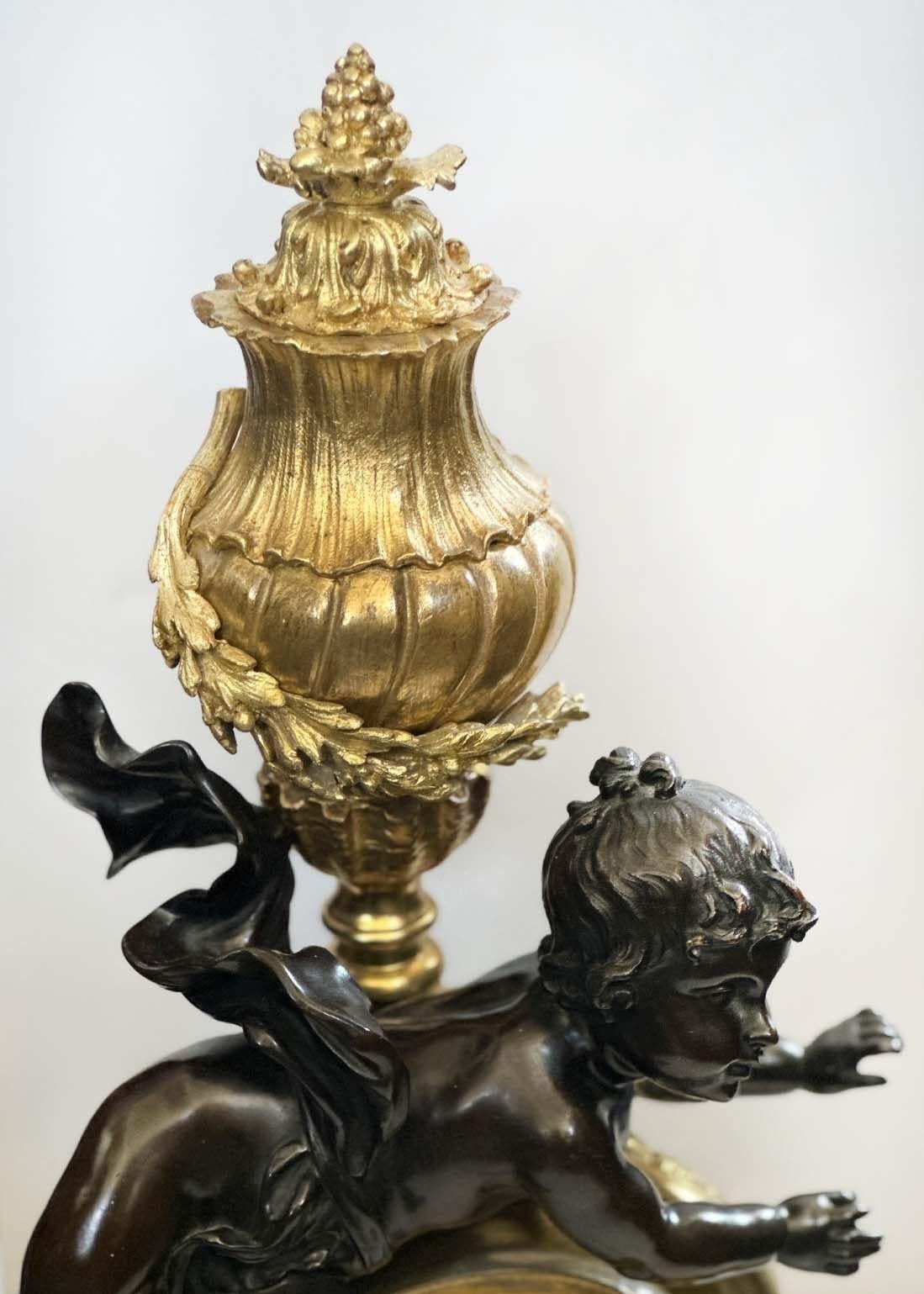 Pair of French 19th Century Bronze Putti Chenets For Sale 1