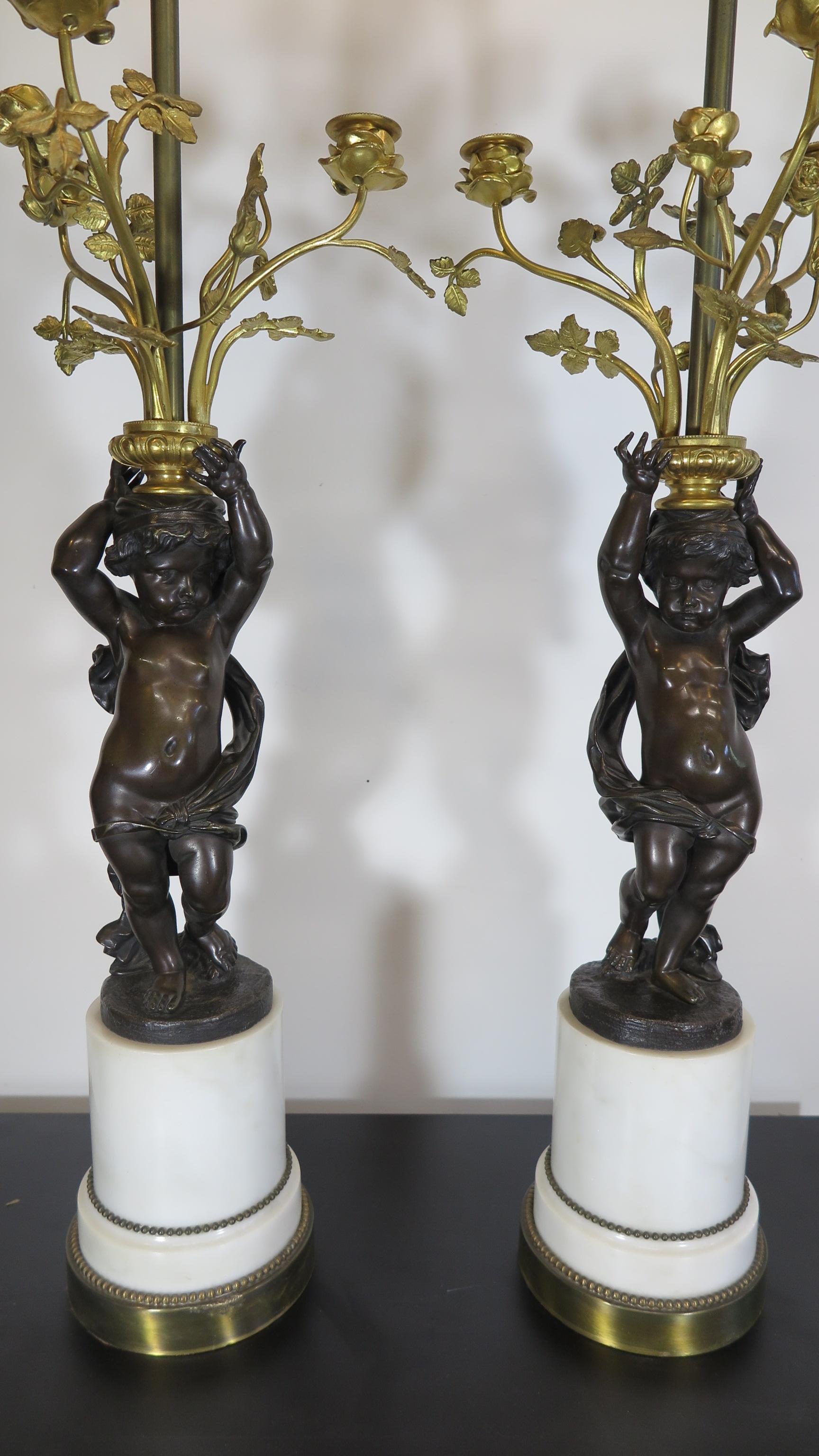 Pair of French 19th Century Bronze Putti Lamp For Sale 7