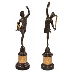 Pair of French 19th Century Bronze Statues of Mercury and Fortuna