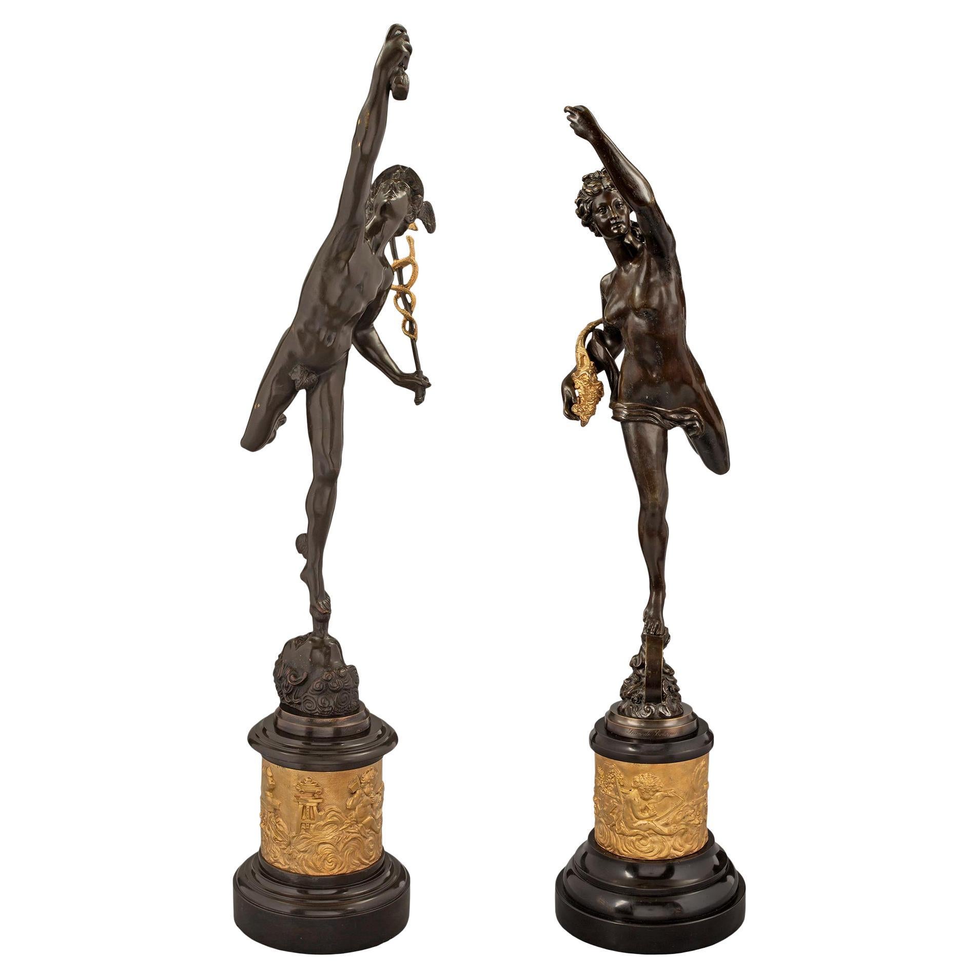Pair of French 19th Century Bronze Statues of Mercury and Fortuna