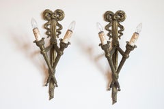 Pair of French 19th Century Bronze Two-Light Ribbon-Tied Wall Sconces, Wired