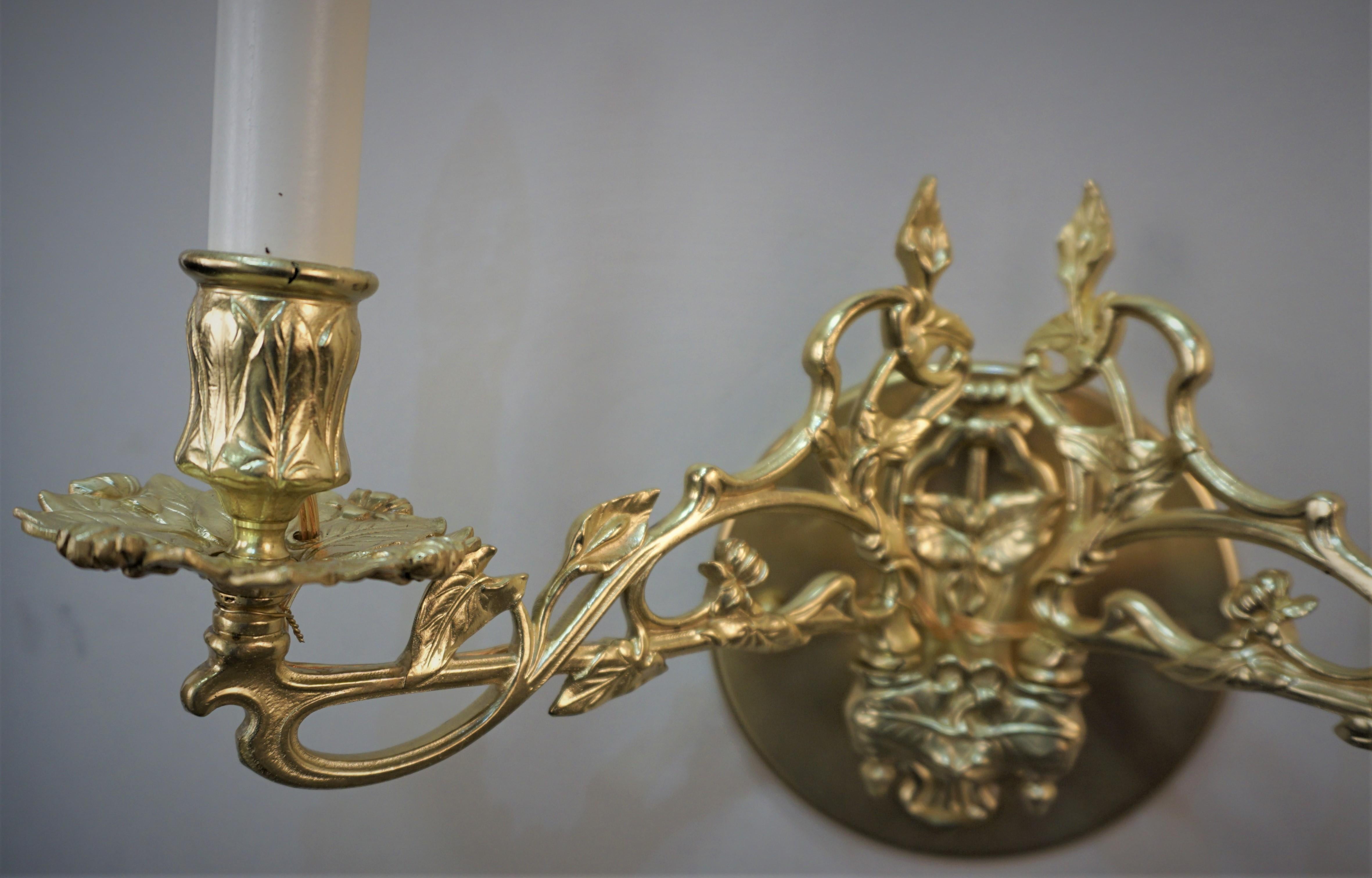 Pair of French 19th Century Bronze Wall Sconces In Good Condition For Sale In Fairfax, VA