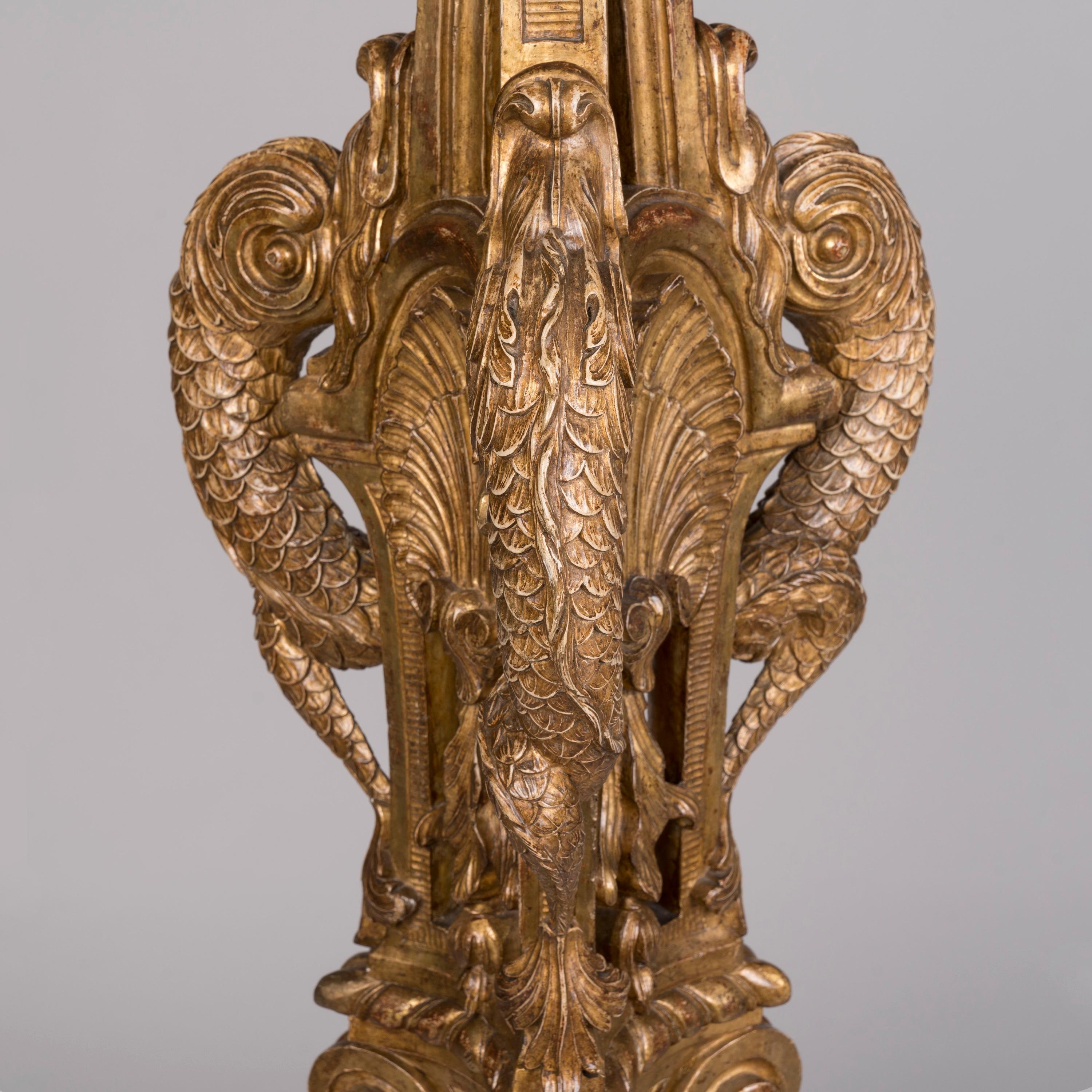 Pair of French 19th Century Carved Giltwood 'Dolphin' Pedestals In Good Condition For Sale In London, GB