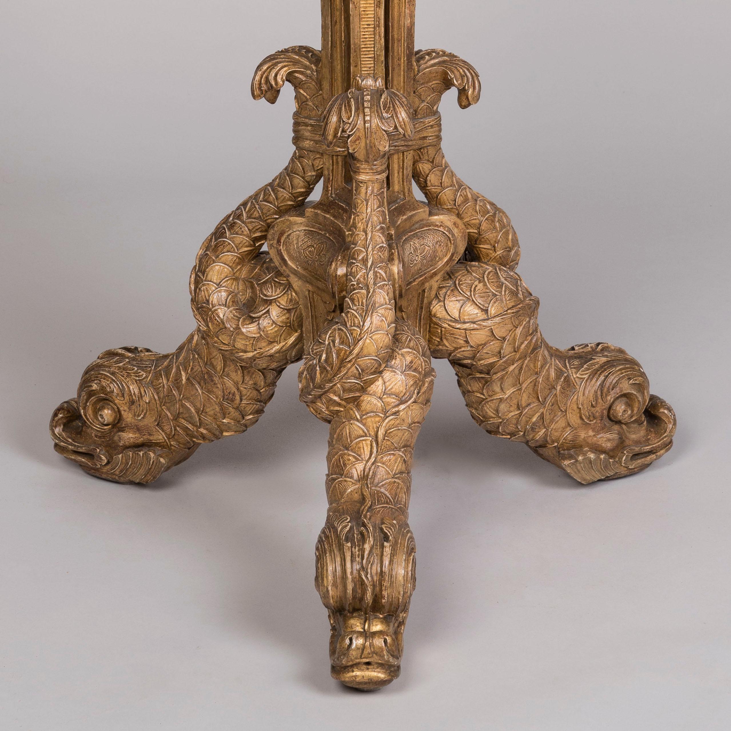 Pair of French 19th Century Carved Giltwood 'Dolphin' Pedestals For Sale 3