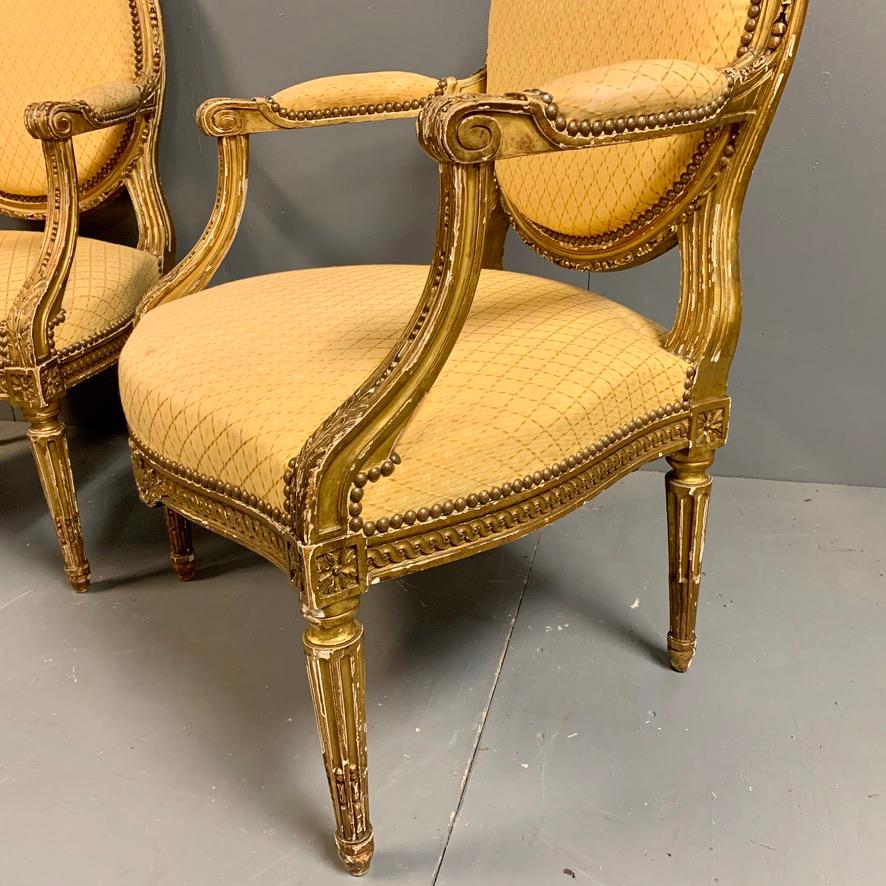 Pair of French 19th Century Carved Giltwood Fauteuil Armchairs For Sale 5