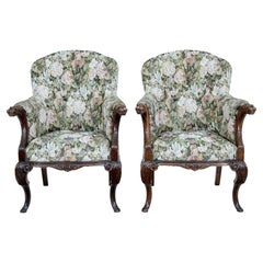Pair of French 19th century carved oak armchairs