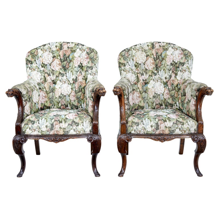Pair of French 19th Century Carved Oak Armchairs For Sale at 1stDibs