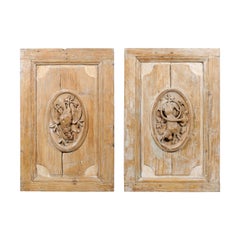 Pair of French 19th Century Carved Panels with Hunting Trophies in Medallions