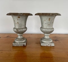 Pair of French 19th Century Cast Iron Campana Urns