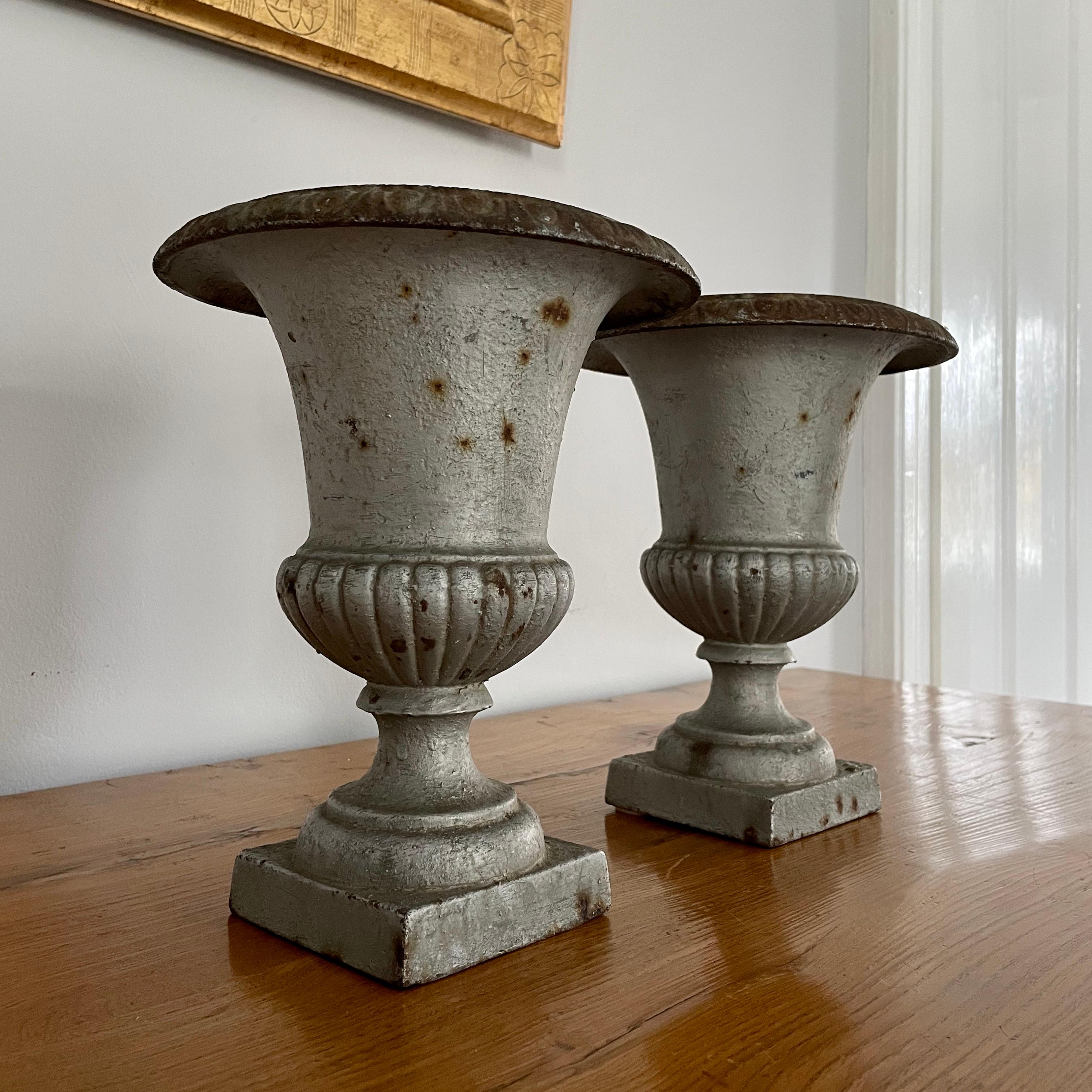 Napoleon III Pair of French 19th Century Cast Iron Campana Urns For Sale