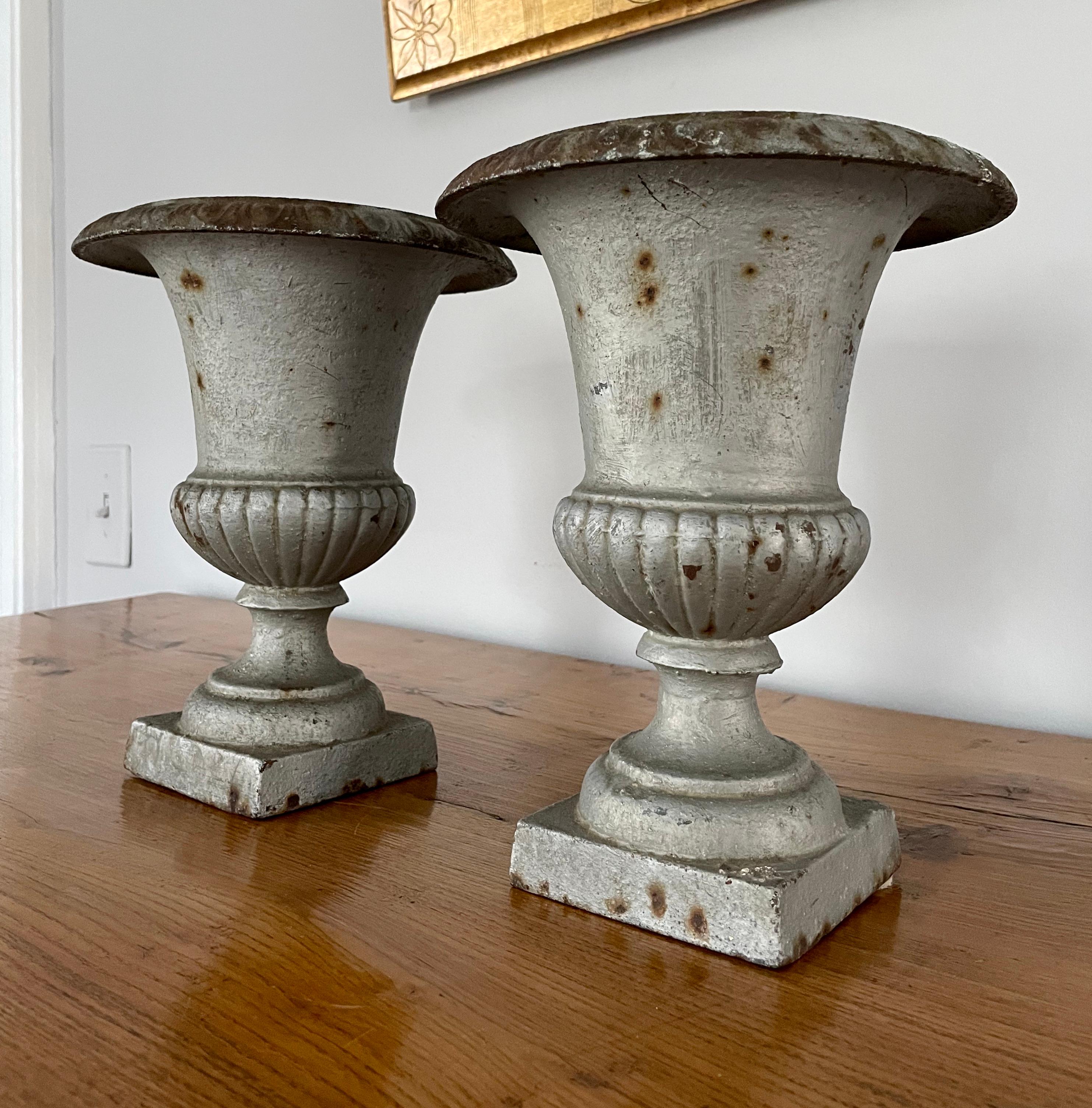 Pair of French 19th Century Cast Iron Campana Urns For Sale 1