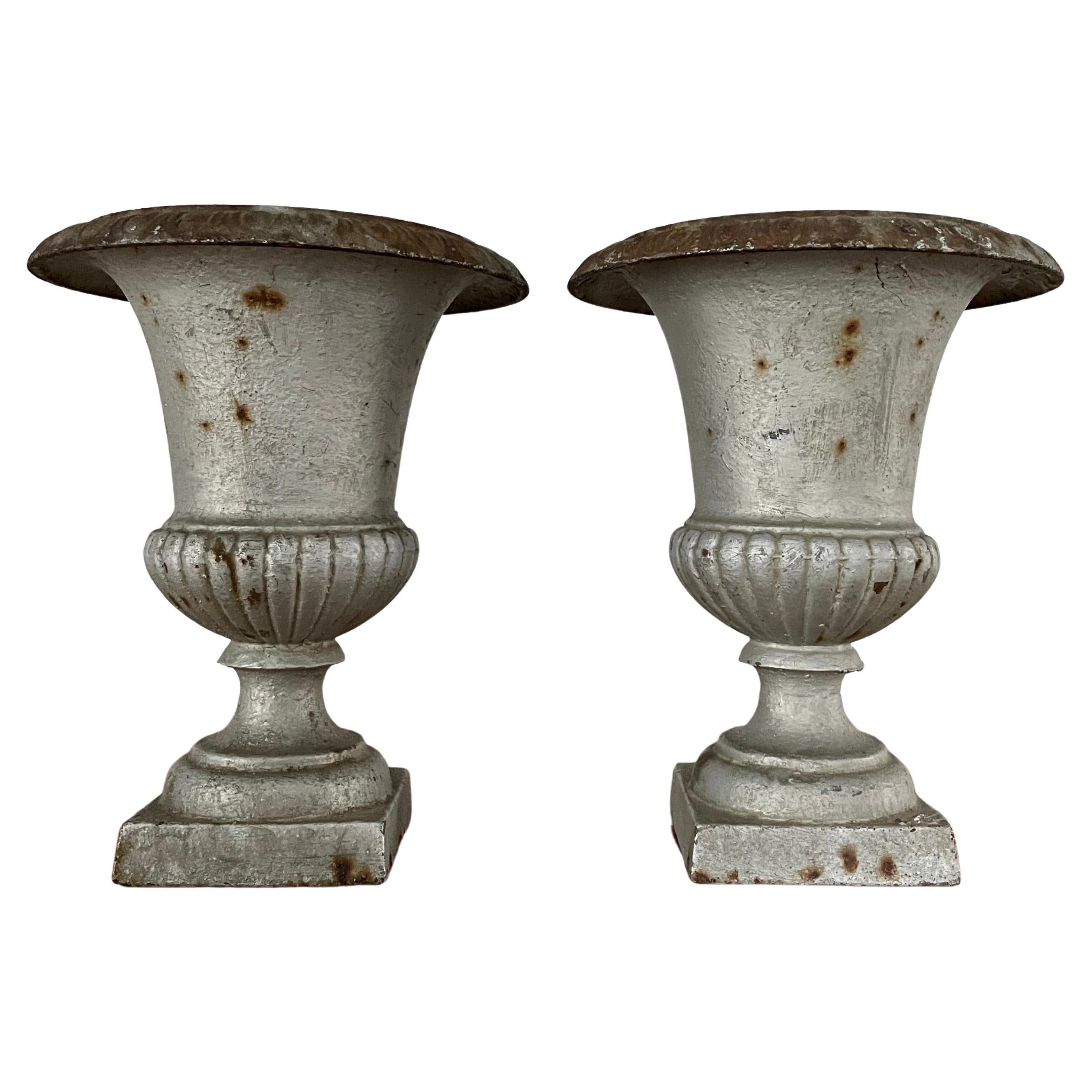 Pair of French 19th Century Cast Iron Campana Urns For Sale