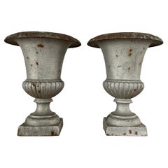 Antique Pair of French 19th Century Cast Iron Campana Urns