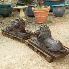 Pair of French 19th Century Cast Iron Lions