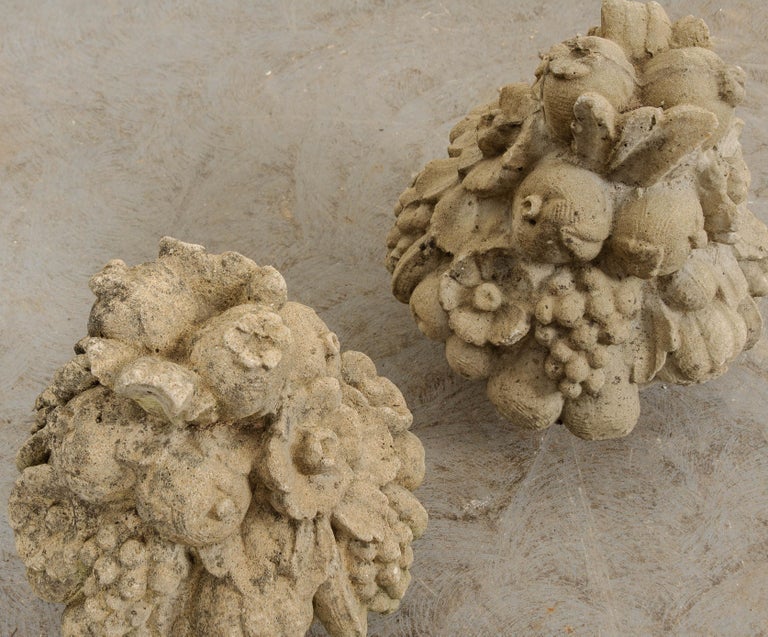 Pair of French 19th Century Cast Stone Fruitage Finials For Sale at 1stDibs