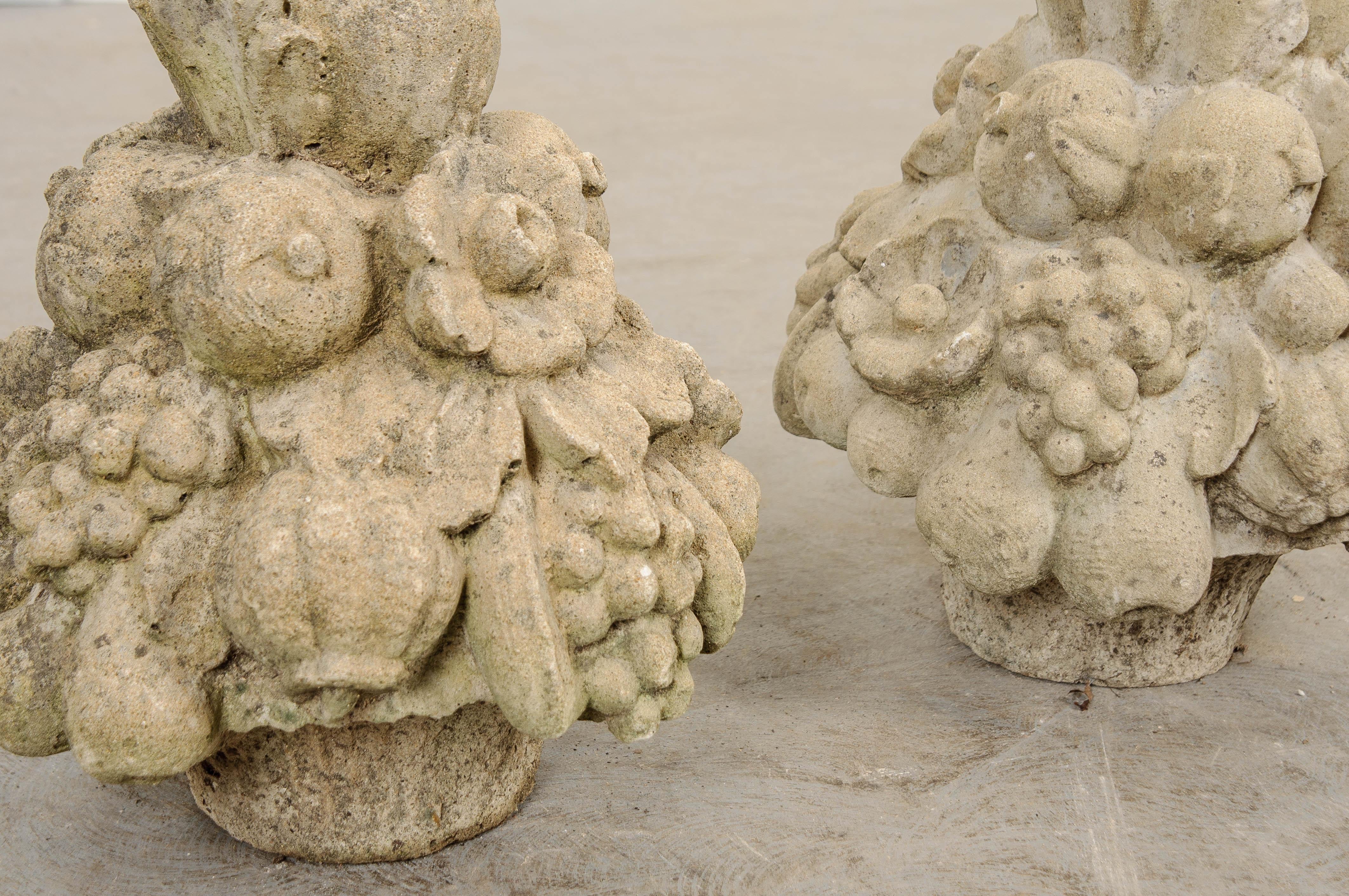 Pair of French 19th Century Cast Stone Fruitage Finials In Good Condition For Sale In Baton Rouge, LA