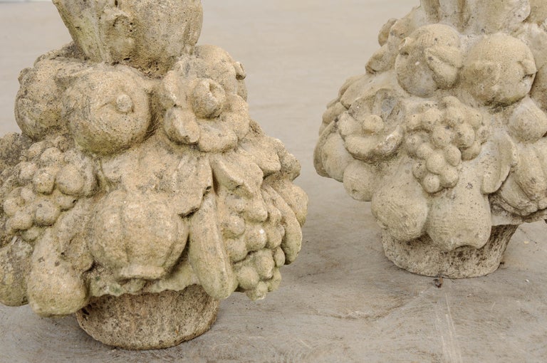 Pair of French 19th Century Cast Stone Fruitage Finials For Sale at 1stDibs