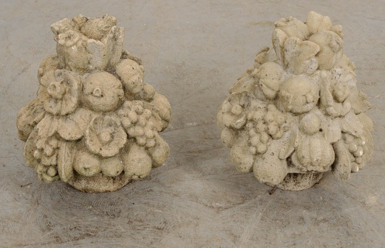 Pair of French 19th Century Cast Stone Fruitage Finials For Sale at 1stDibs