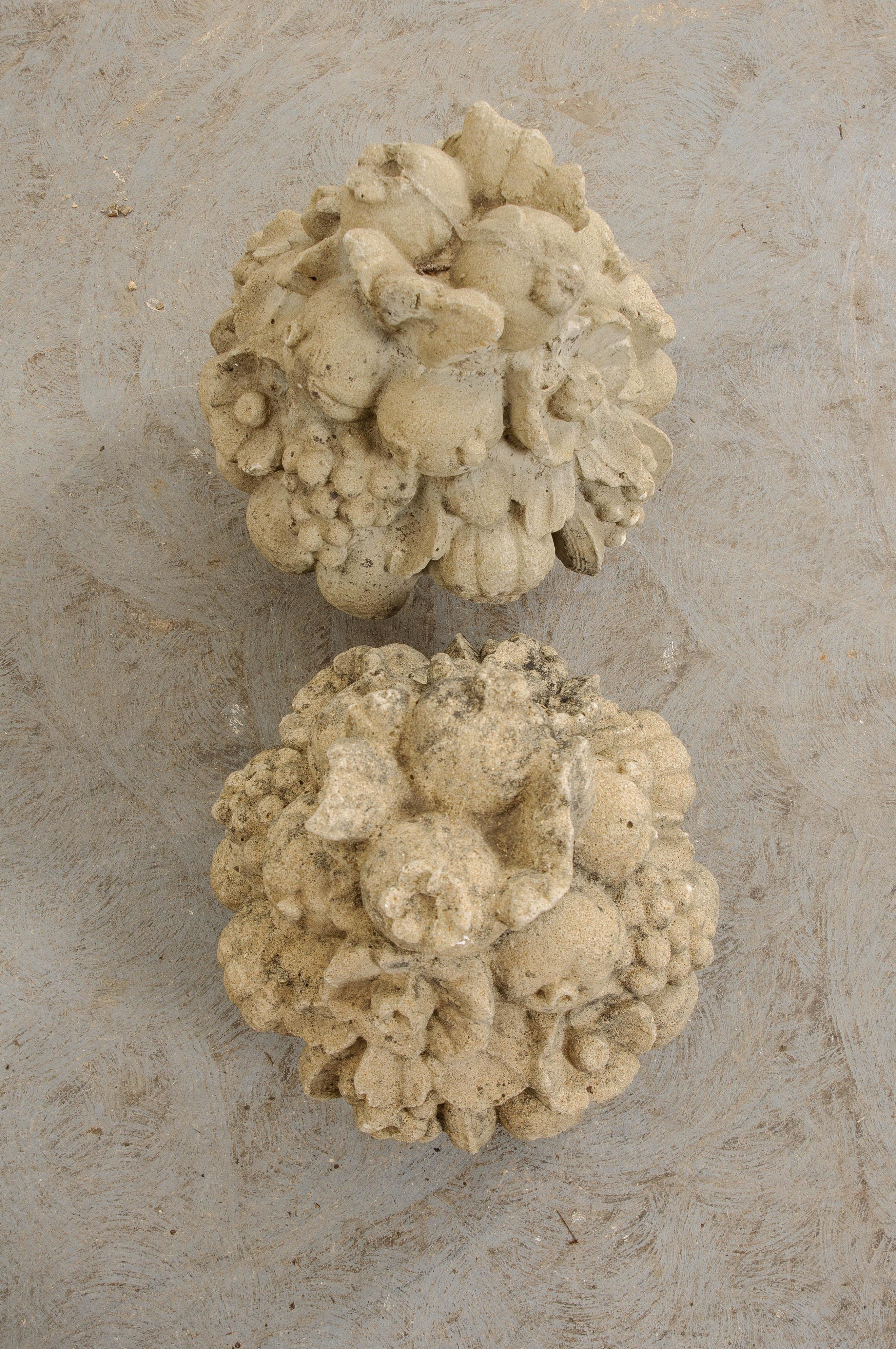 Pair of French 19th Century Cast Stone Fruitage Finials For Sale 2