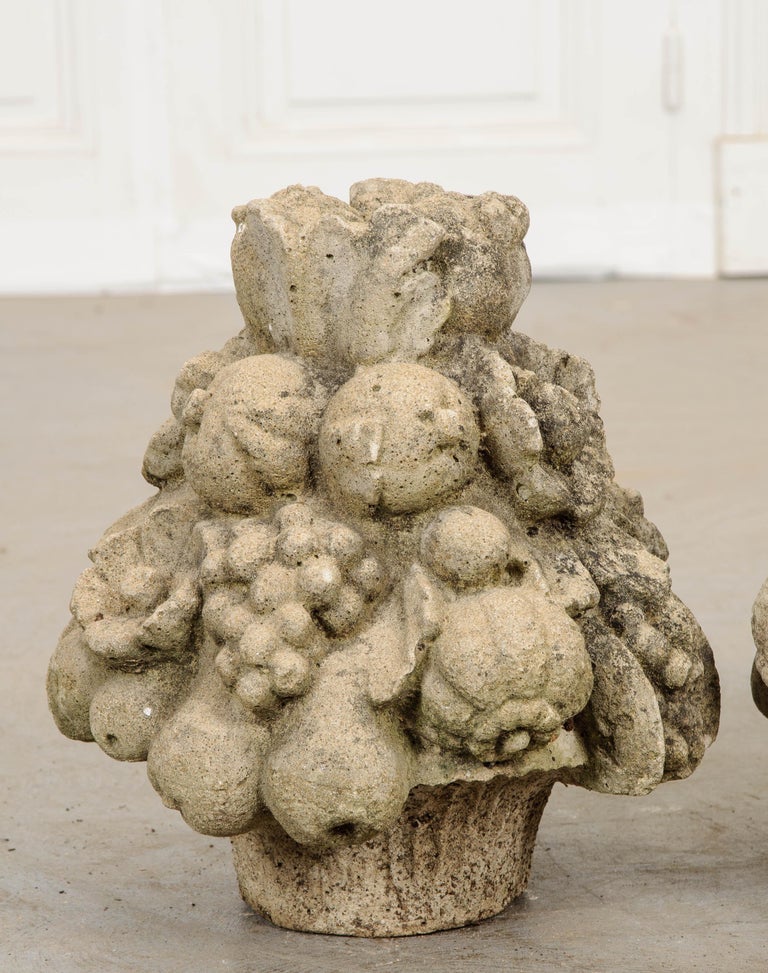 Pair of French 19th Century Cast Stone Fruitage Finials For Sale at 1stDibs