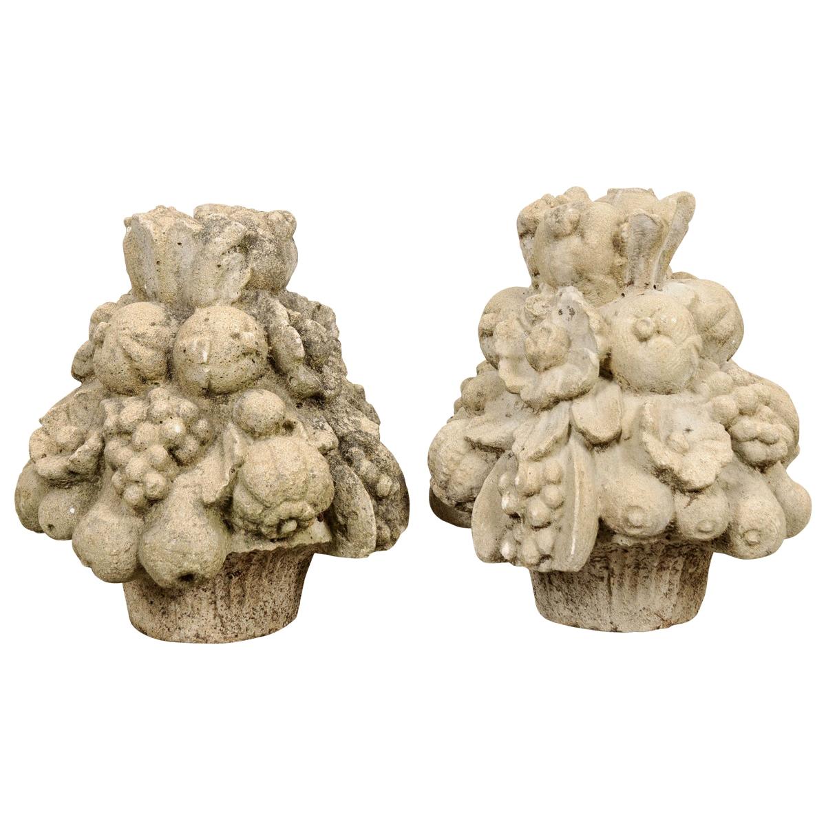 Pair of French 19th Century Cast Stone Fruitage Finials