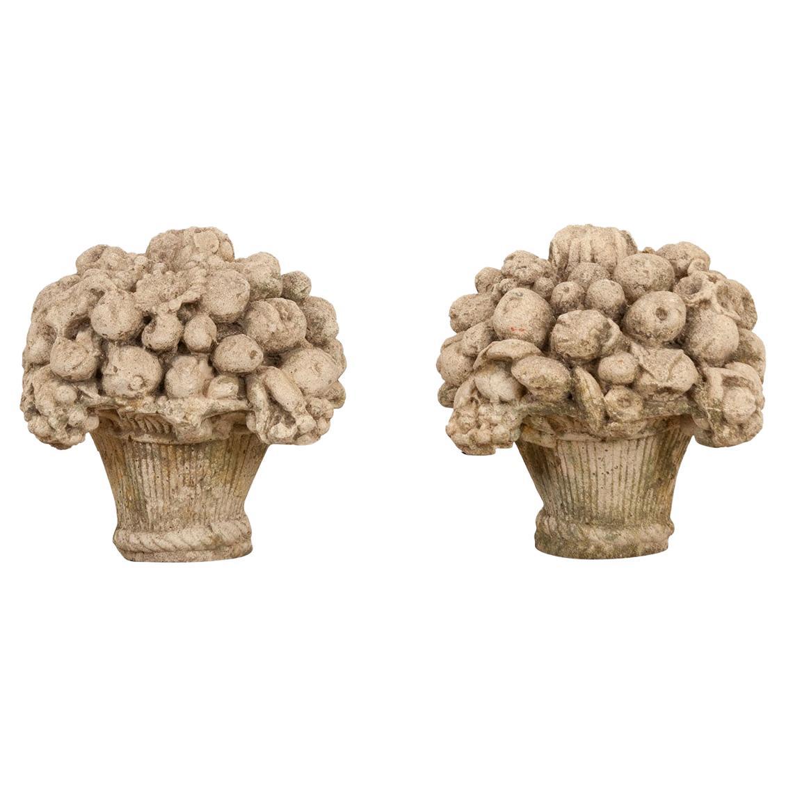 Pair of French 19th Century Cast Stone Fruitage Finials For Sale at 1stDibs