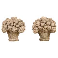 Pair of French 19th Century Cast Stone Fruitage Finials