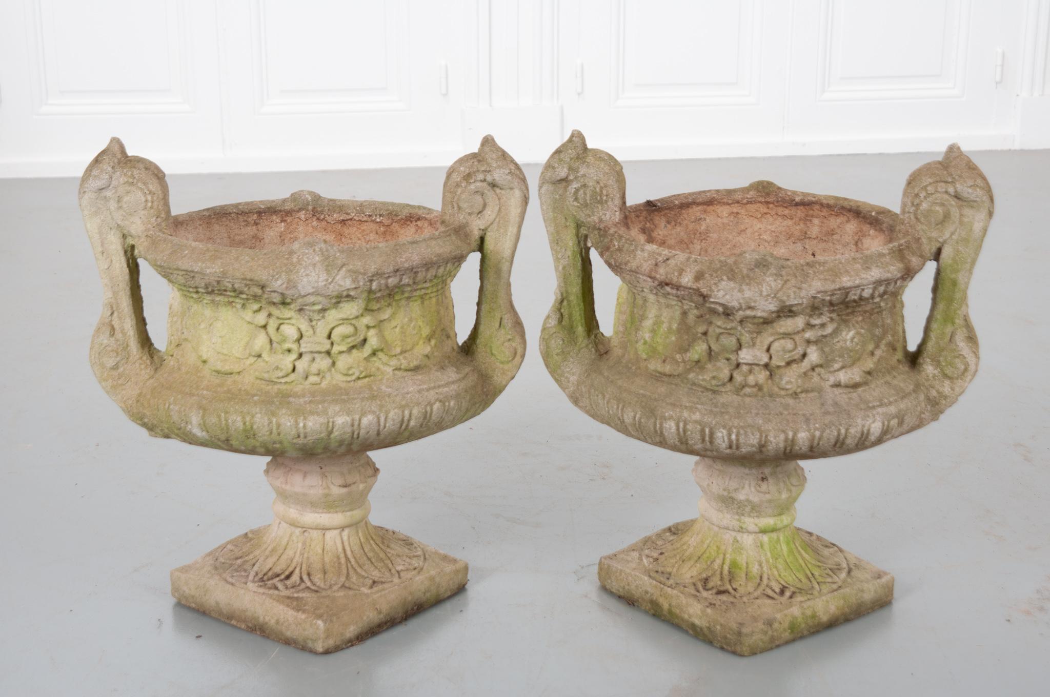 Pair of French 19th Century Cast Stone Pots 7