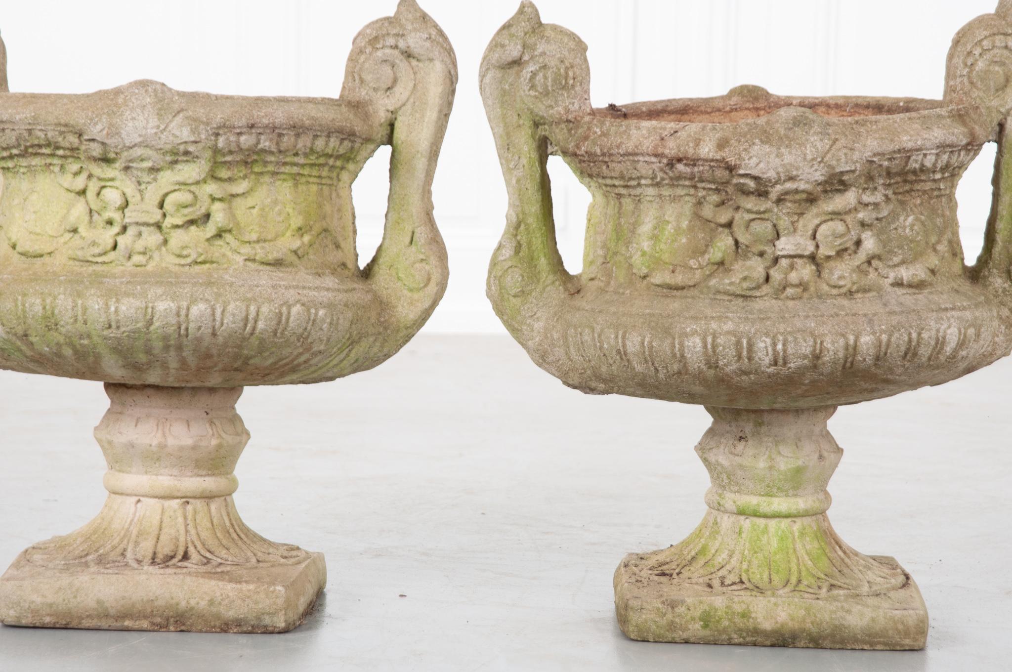Pair of French 19th Century Cast Stone Pots 3