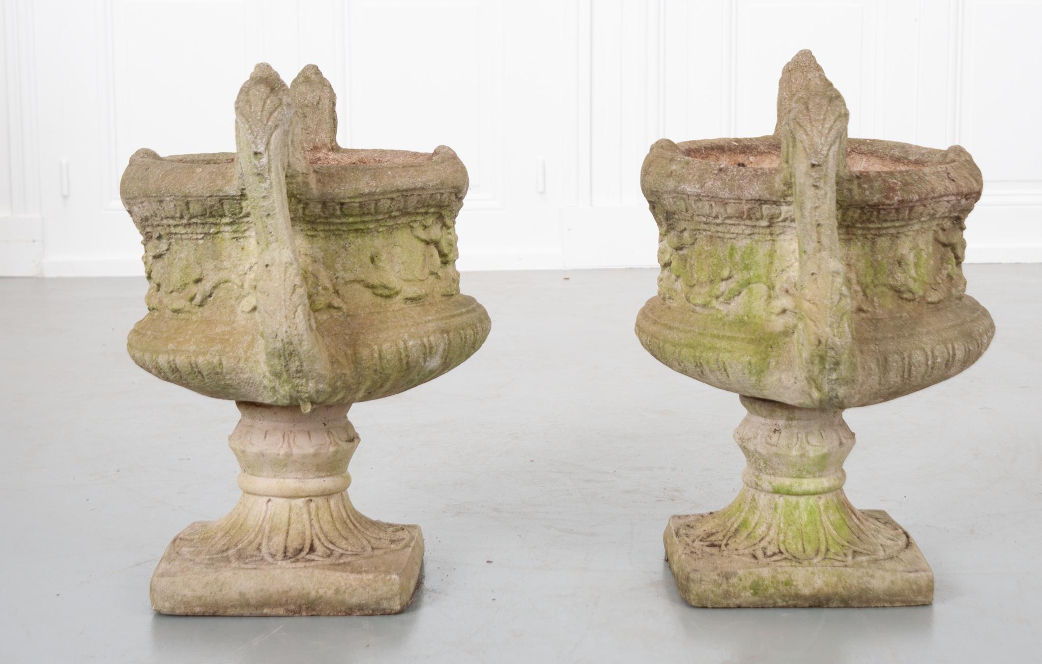 Pair of French 19th Century Cast Stone Pots 4