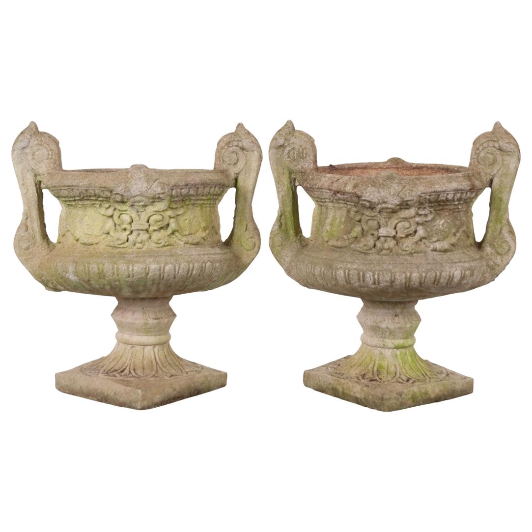 Pair of French 19th Century Cast Stone Pots