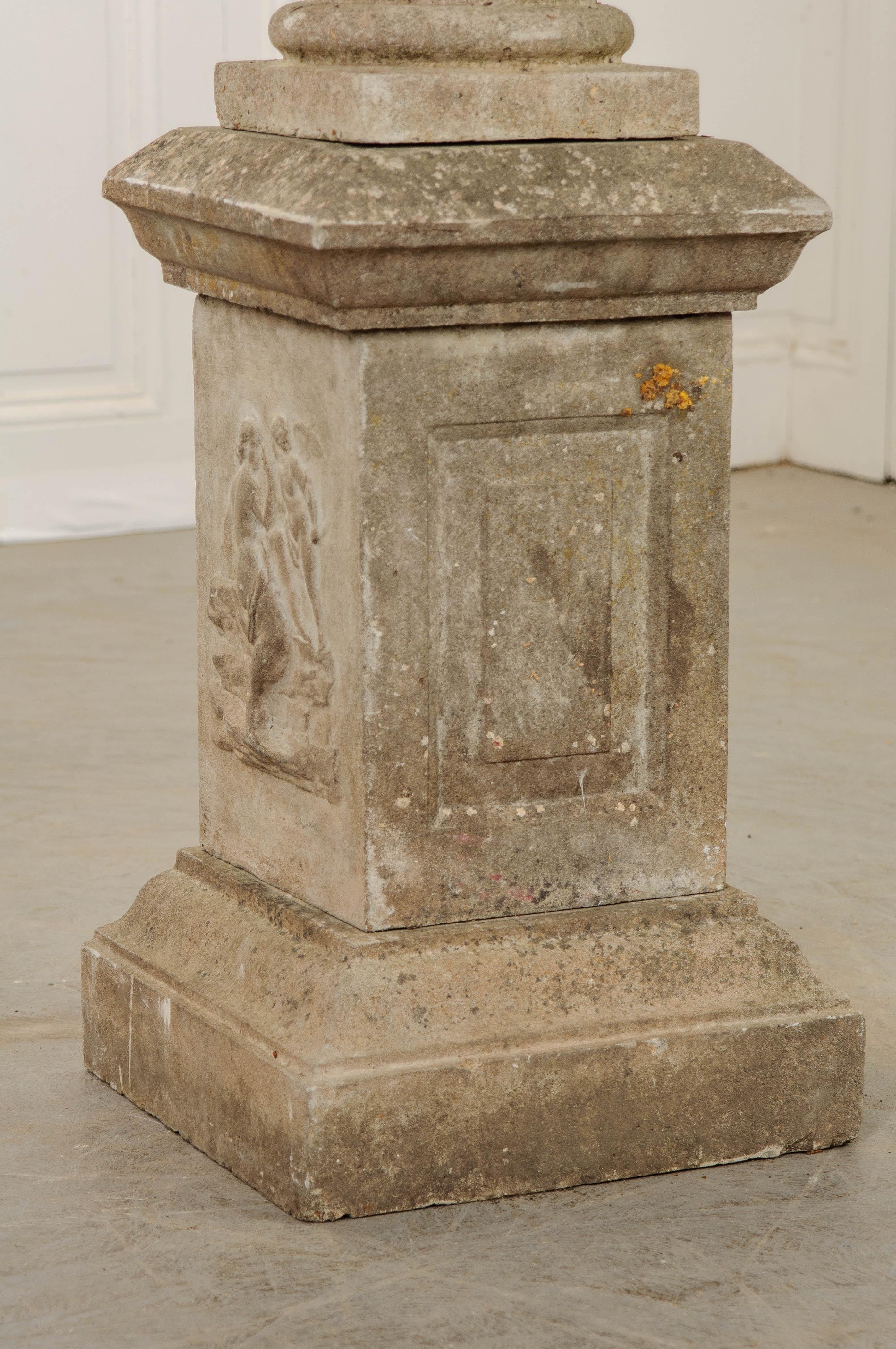 Pair of French 19th Century Cast Stone Urns on Pedestals 2