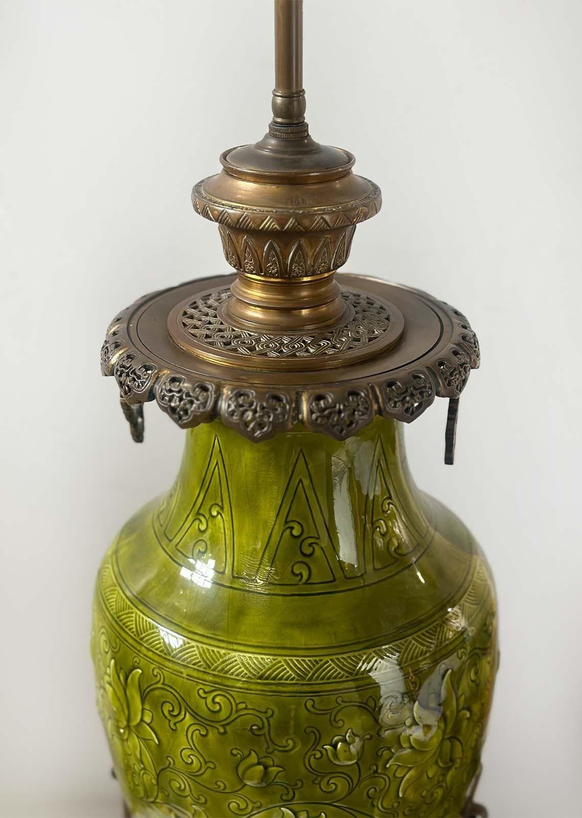 Pair of French 19th Century Ceramic & Bronze Lamps In Good Condition For Sale In Los Angeles, CA