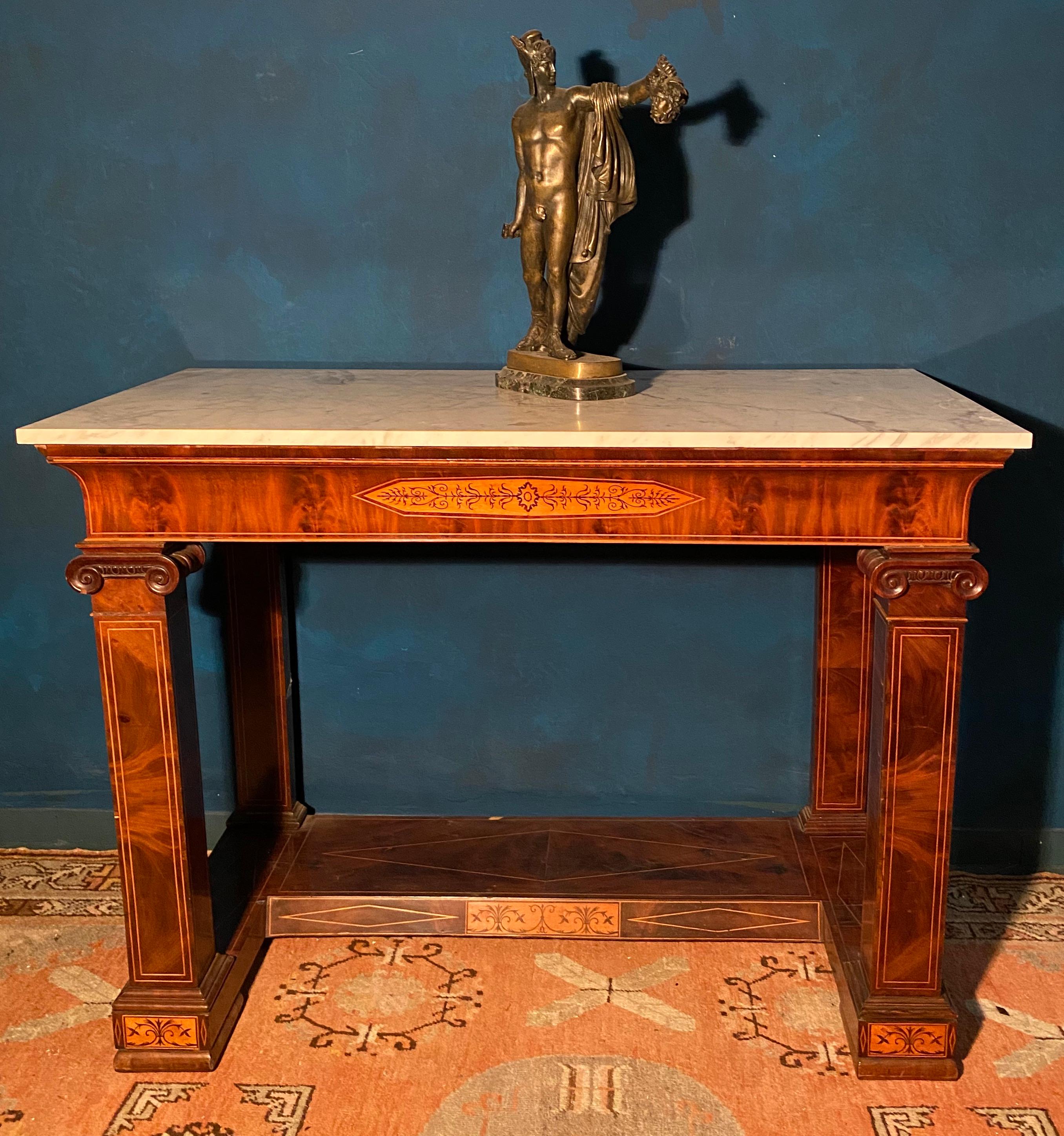Pair of French 19th Century Charles X Console Tables with Carrara Marble Top For Sale 6