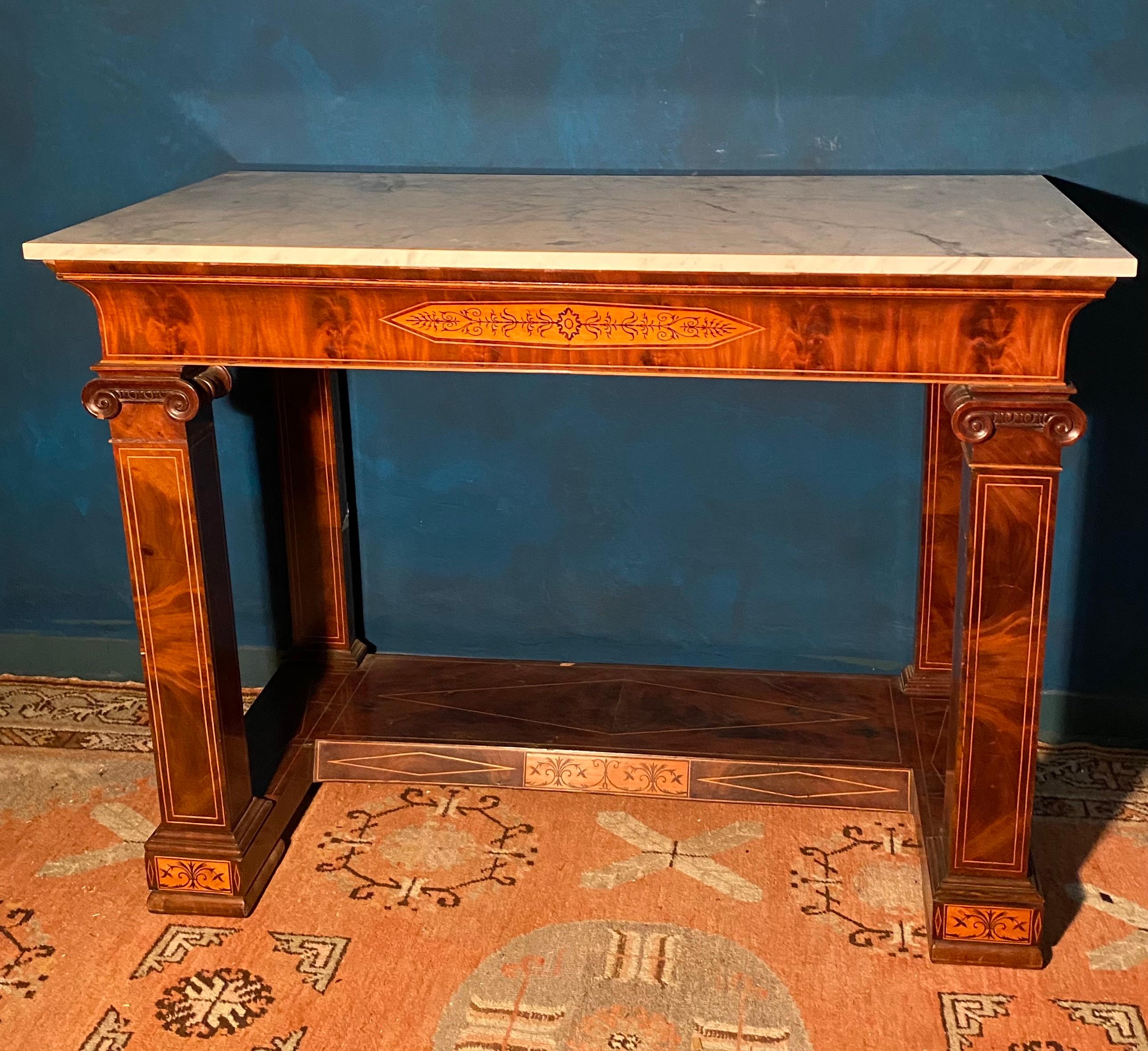 Pair of French 19th Century Charles X Console Tables with Carrara Marble Top For Sale 1
