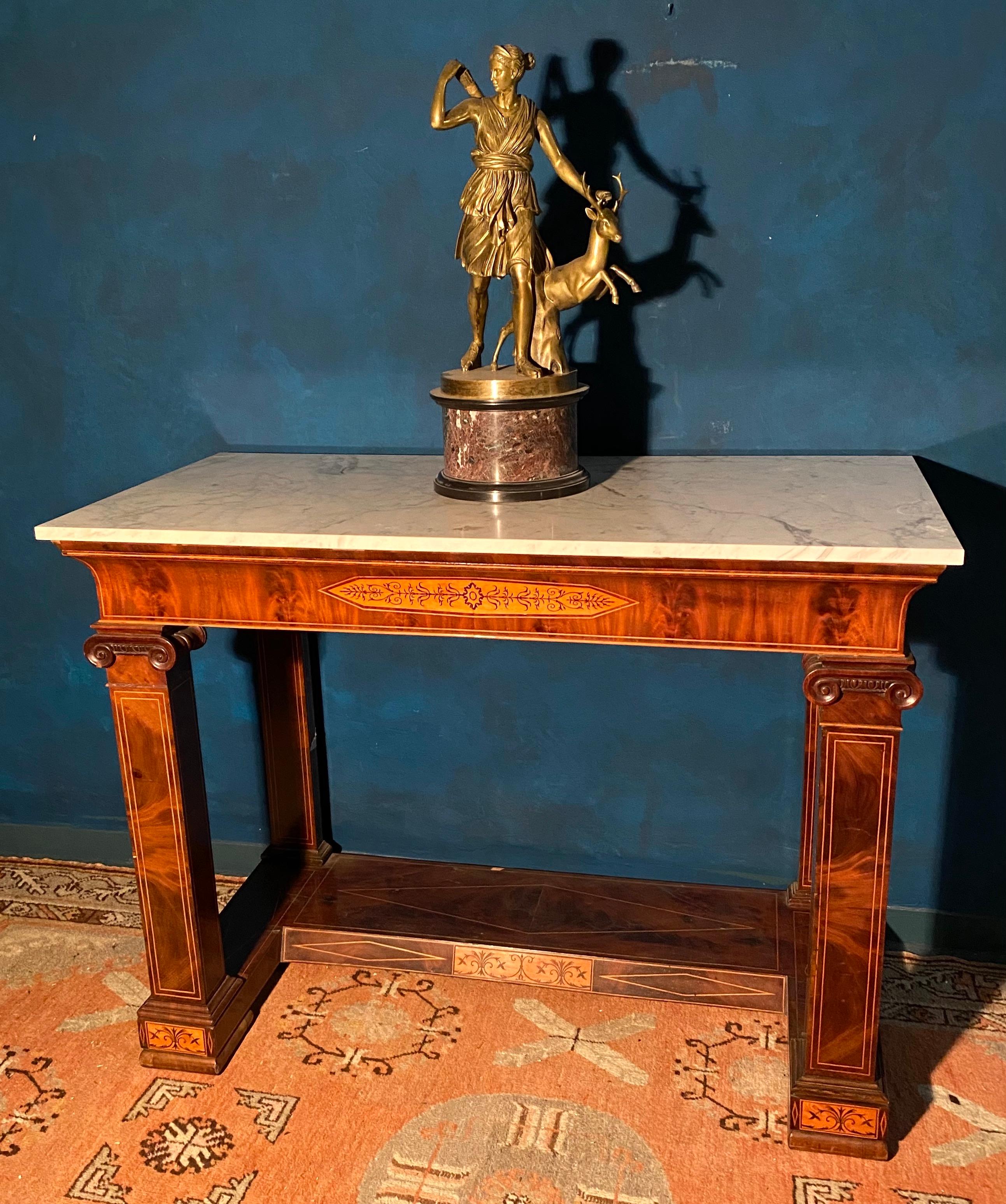 Pair of French 19th Century Charles X Console Tables with Carrara Marble Top For Sale 4