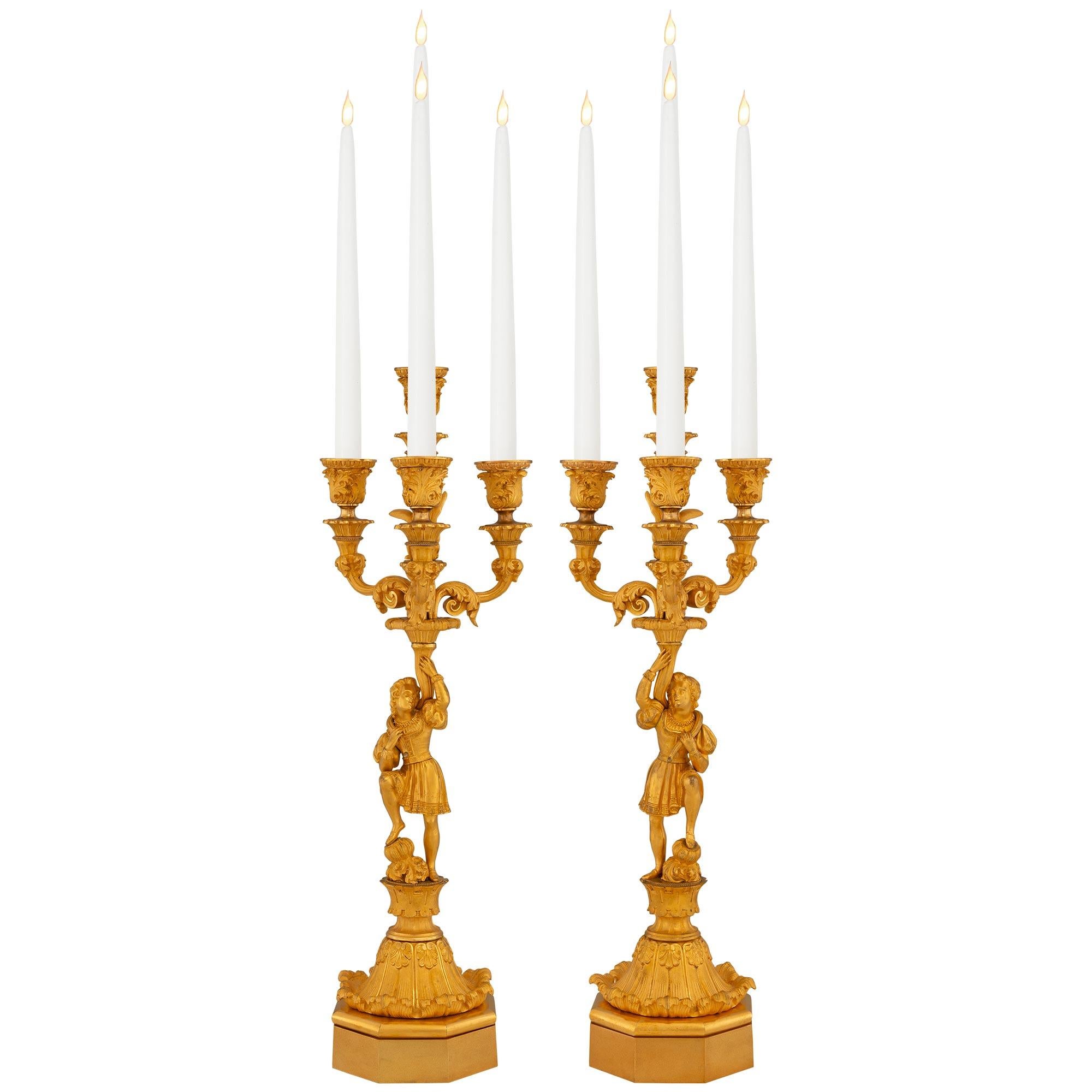 Pair of French 19th Century Charles X Ormolu Four Arm Candelabras For Sale 7