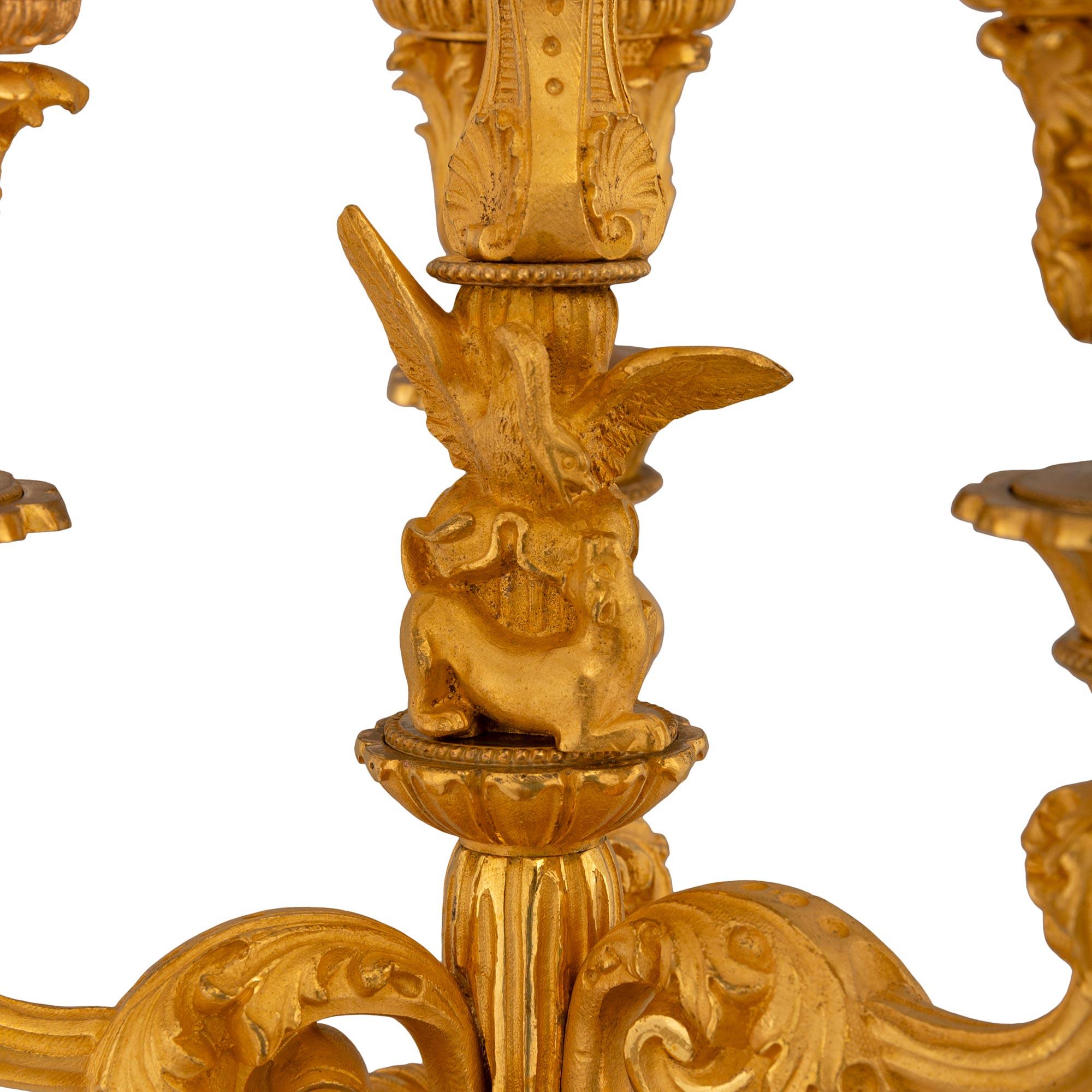 Pair of French 19th Century Charles X Ormolu Four Arm Candelabras For Sale 1